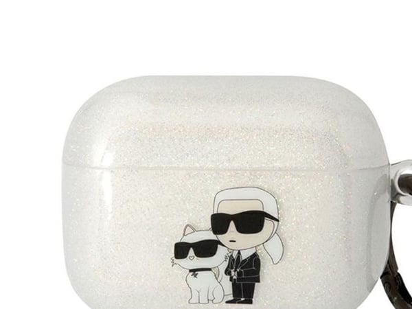 Karl Lagerfeld KLAPHNKCTGT Airpods Pro -suojus läpinäkyvä Gliter Karl&amp;Choupette