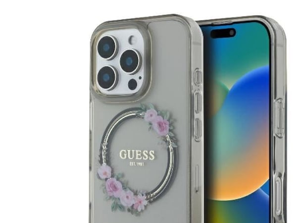 Apple iPhone 16 Pro Max Guess IML Flowers Wreath MagSafe (GUHMP16XHFWFCK) dėklas telefonui juodos spalvos
