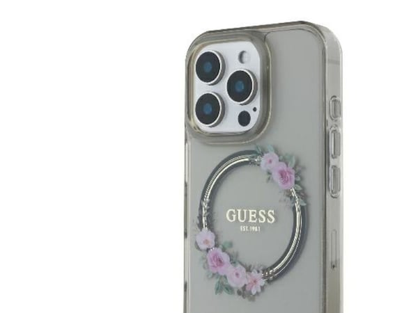 Apple iPhone 16 Pro Max Guess IML Flowers Wreath MagSafe (GUHMP16XHFWFCK) dėklas telefonui juodos spalvos