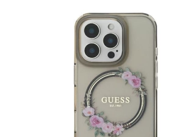 Apple iPhone 16 Pro Max Guess IML Flowers Wreath MagSafe (GUHMP16XHFWFCK) dėklas telefonui juodos spalvos