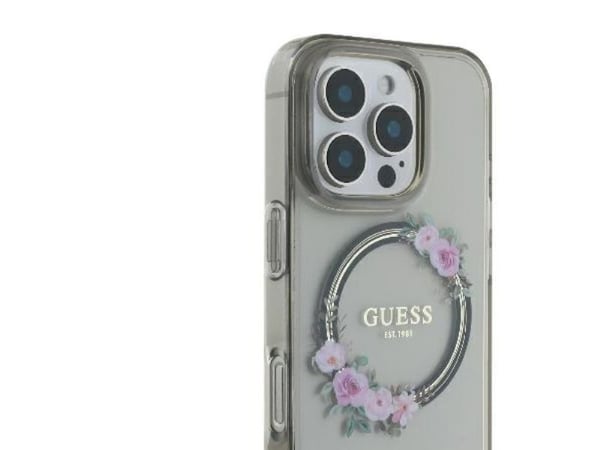 Apple iPhone 16 Pro Max Guess IML Flowers Wreath MagSafe (GUHMP16XHFWFCK) dėklas telefonui juodos spalvos