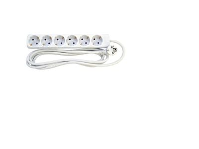 Schuko pistorasia, maadoitettu, 6 pistorasiaa, valkoinen, 1,5 m