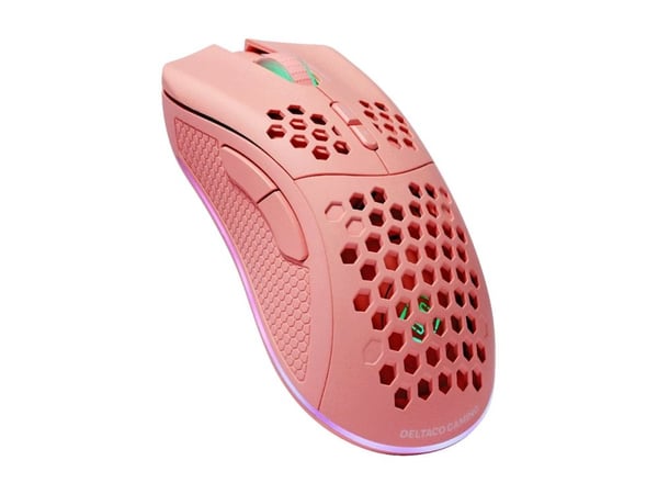 DELTACO GAMING PM80 - Mus - 7 knapper - trådløs, kablet - 2.4 GHz - USB trådløs mottaker - rosa