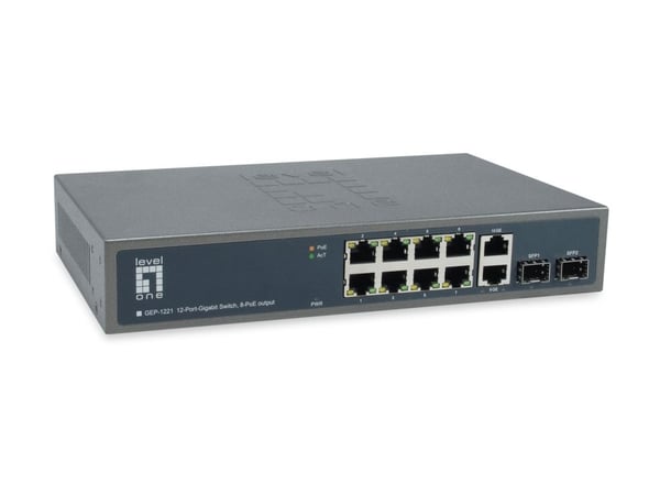 LevelOne GEP-1221, Hallitsematon, Gigabit Ethernet (10/100/1000), Power over Ethernet -tuki, Telineasennus