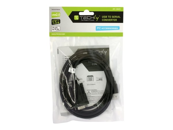 Techly IDATA USB2-SER-1A, Musta, 1,5 m, USB A-tyyppi, DB-9, Uros, Uros