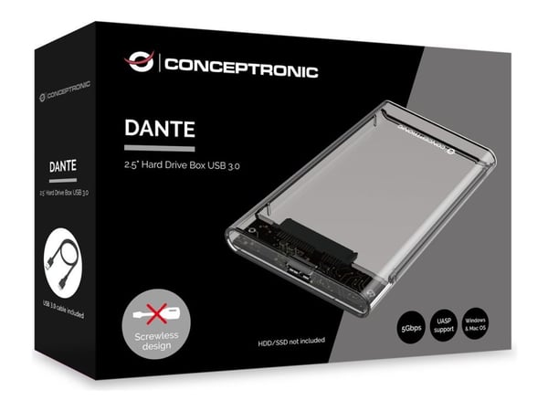 Conceptronic DANTE - Drevkabinett - 2.5" - SATA - USB 3.2 (Gen 1) - gjennomsiktig