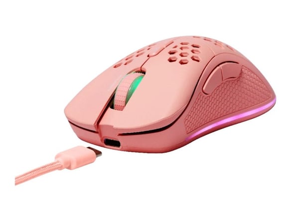 DELTACO GAMING PM80 - Mus - 7 knapper - trådløs, kablet - 2.4 GHz - USB trådløs mottaker - rosa