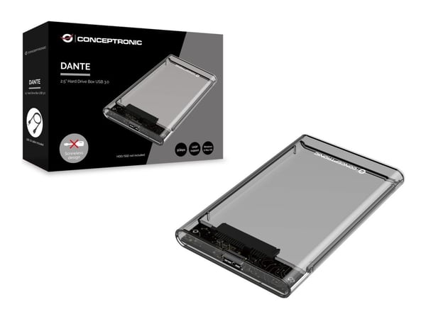 Conceptronic DANTE - Drevkabinett - 2.5" - SATA - USB 3.2 (Gen 1) - gjennomsiktig