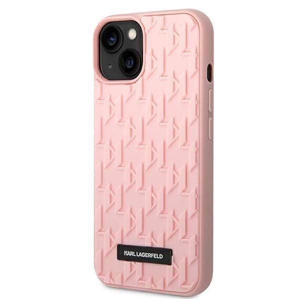 Aito Karl Lagerfeld KLHCP14MRUPKLPP etupaneeli asia iPhone 14 PLUS (3D kumi asia Monogram kuvio metallilevy / vaaleanpunainen)