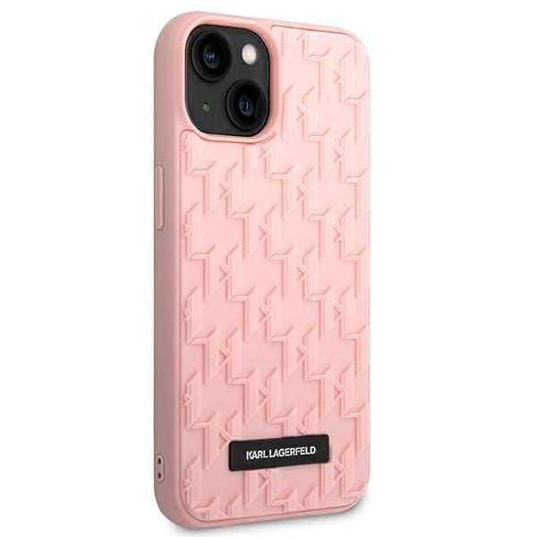 Aito Karl Lagerfeld KLHCP14MRUPKLPP etupaneeli asia iPhone 14 PLUS (3D kumi asia Monogram kuvio metallilevy / vaaleanpunainen)