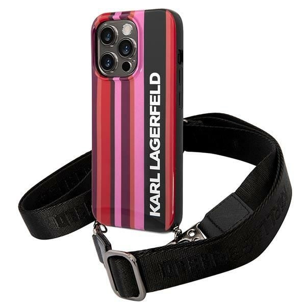 Deklas Karl Lagerfeld KLHCP14LSTSTP mobilskal för iPhone 14 Pro 6,1" hardcase – rosa Color Stripes Strap