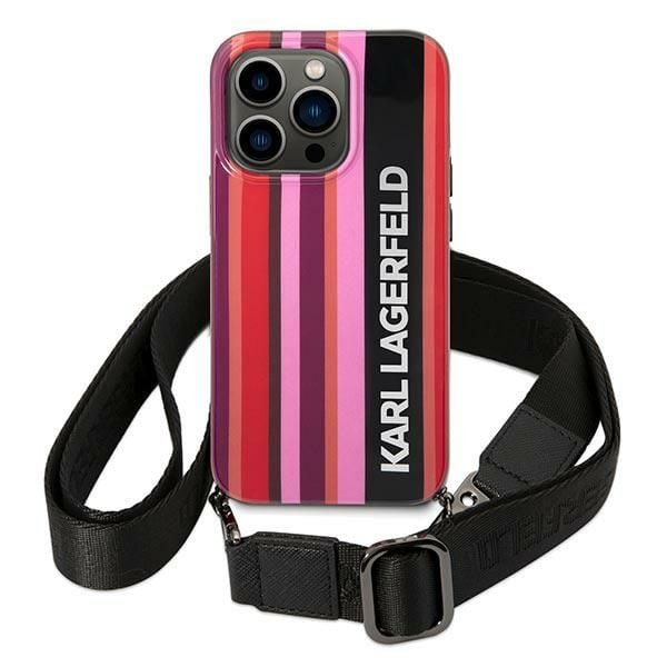Deklas Karl Lagerfeld KLHCP14LSTSTP mobilskal för iPhone 14 Pro 6,1" hardcase – rosa Color Stripes Strap