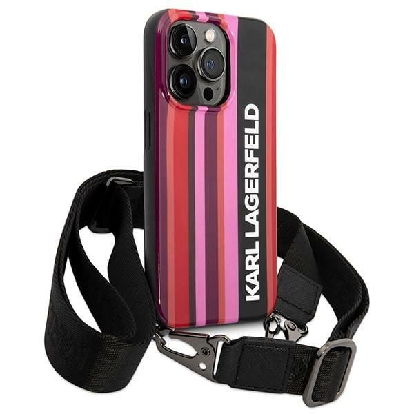 Deklas Karl Lagerfeld KLHCP14LSTSTP mobilskal för iPhone 14 Pro 6,1" hardcase – rosa Color Stripes Strap