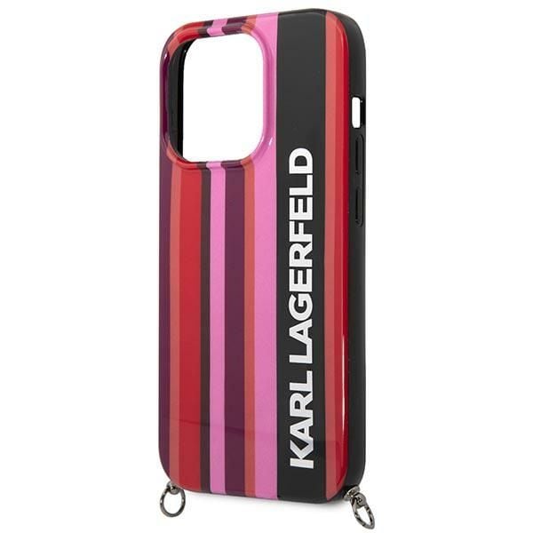 Deklas Karl Lagerfeld KLHCP14LSTSTP mobilskal för iPhone 14 Pro 6,1" hardcase – rosa Color Stripes Strap