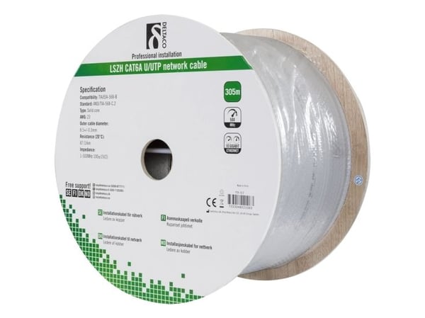 DELTACO TP-57 - Irtokaapeli - 305 m - UTP - CAT 6a - halogeeniton - harmaa