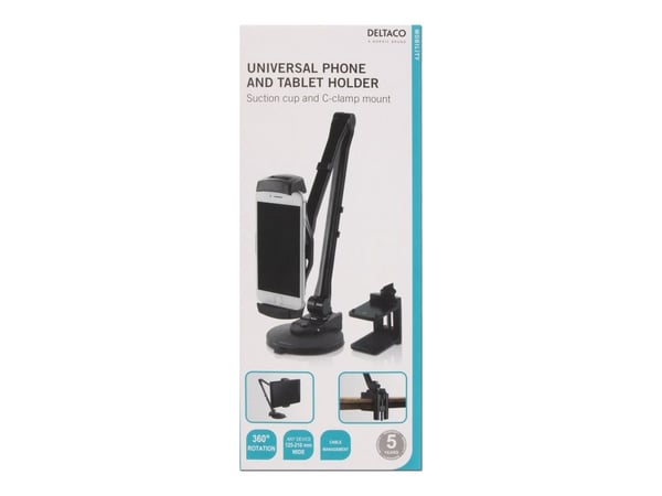 2 in 1 Tablet &amp; Phone Stand, 4"-12", C-Clamp, 360 astetta kääntyvä DELTACOIMP musta / ARM-252