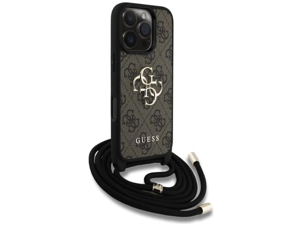 Guess PU 4G Metal Logo Crossbody Strap Veske til din Apple iPhone 16 Pro i brun