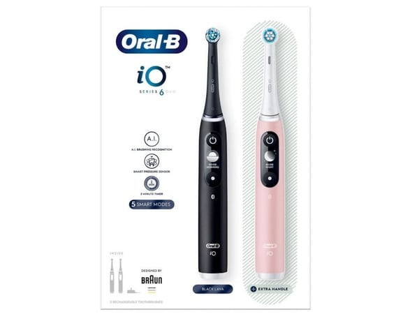 Oral-B iO Series 6 DUO Elektrisk tannbørstesett - Svart Lava og Rosa Sand