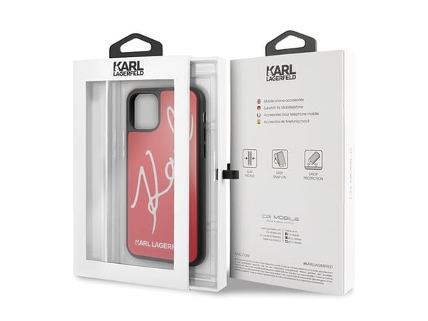 Karl Lagerfeld iPhone 11 Pro Max KLHCN65DLKSRE punainen kova kotelo allekirjoitus Glitter