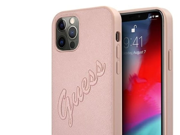 GUESS GUHCP12LRSAVSRG KIETUS-dekaler Saffiano Vintage till iPhone 12 Pro Max (rosa)