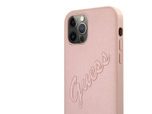 GUESS GUHCP12LRSAVSRG KIETUS-dekaler Saffiano Vintage till iPhone 12 Pro Max (rosa)