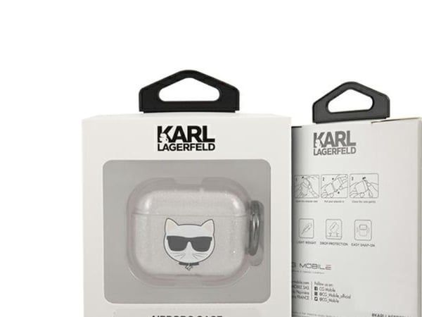 Karl Lagerfeld KLA3UCHGS AirPods-deksel sølv Glitter Choupette