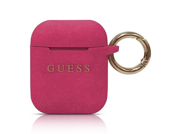 Guess GUACCSILGLFU AirPods-ask i fuchsia silikon med glitter