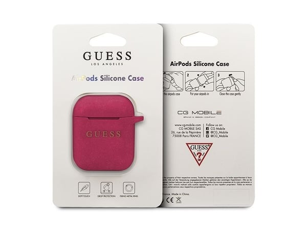 Guess GUACCSILGLFU AirPods-ask i fuchsia silikon med glitter