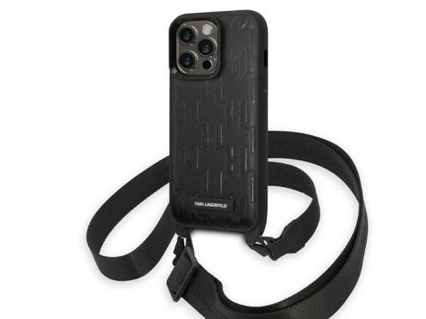 Karl Lagerfeld KLHCP14LSTMMK iPhone 14 Pro 6.1 "Kova kotelo musta/musta Monogrammi Plate Logo hihna