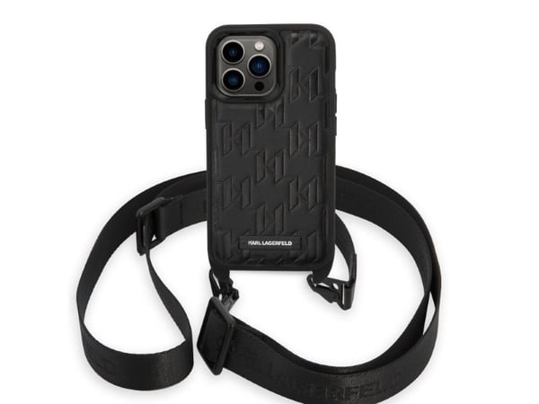 Karl Lagerfeld KLHCP14LSTMMK iPhone 14 Pro 6.1 "Kova kotelo musta/musta Monogrammi Plate Logo hihna