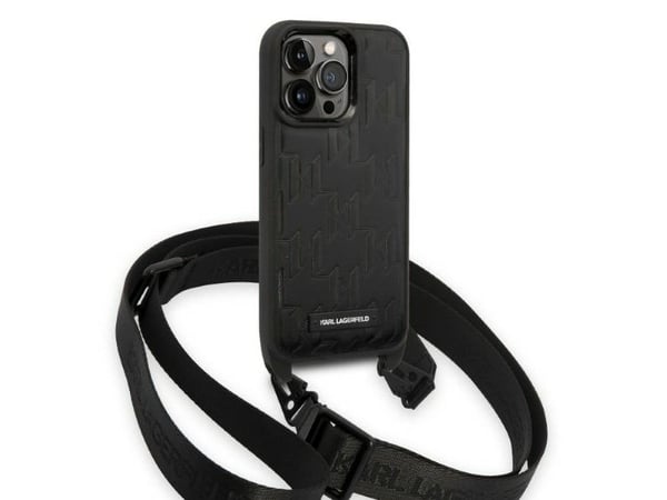 Karl Lagerfeld KLHCP14LSTMMK iPhone 14 Pro 6.1 "Kova kotelo musta/musta Monogrammi Plate Logo hihna