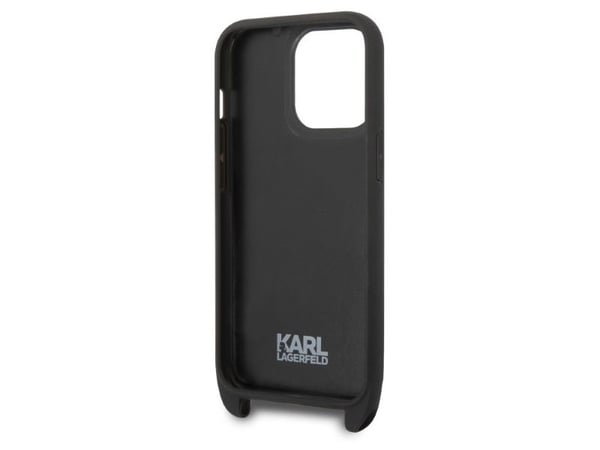 Karl Lagerfeld KLHCP14LSTMMK iPhone 14 Pro 6.1 "Kova kotelo musta/musta Monogrammi Plate Logo hihna