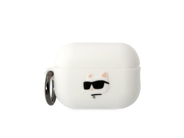 Apple AirPods Pro 2 Karl Lagerfeld silikonetui med Choupette Head 3D-design, hvit