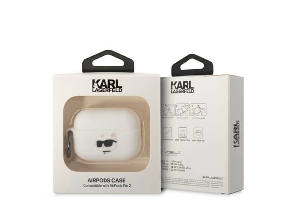 Apple AirPods Pro 2 Karl Lagerfeld silikonetui med Choupette Head 3D-design, hvit