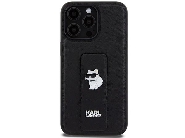 Originalt frontpanelveske Karl Lagerfeld KLHCP13LGSACHPK for iPhone 13 Pro (Gripstand Saffiano choupette PIN / Svart)