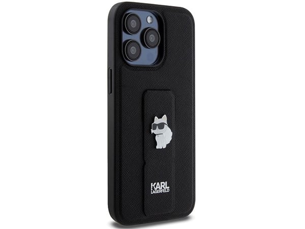 Originalt frontpanelveske Karl Lagerfeld KLHCP13LGSACHPK for iPhone 13 Pro (Gripstand Saffiano choupette PIN / Svart)