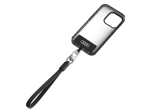 Universellt telefon-lanyard Audi 28 cm 10 mm läder svart AU-HSLSL-GT/D1-BK