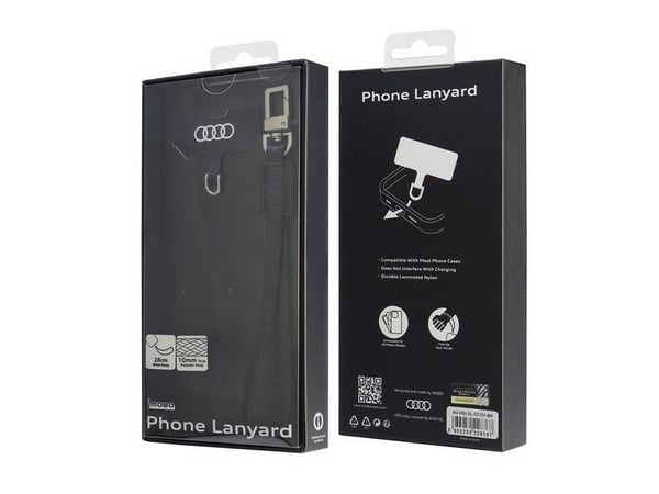 Universellt telefon-lanyard Audi 28 cm 10 mm läder svart AU-HSLSL-GT/D1-BK