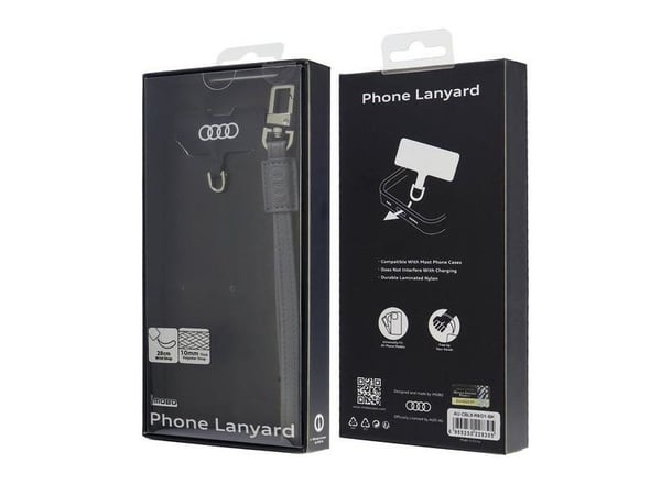 Universell mobilhalsbånd Audi 28 cm 10 mm lær grå/grå AU-HSLSL-GT/D1-GY