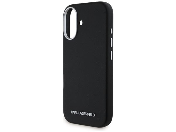 Karl Lagerfeld Saffiano Full Wrap Avlångt metallogol MagSafe-skal för Apple iPhone 16 telefonfodral svart