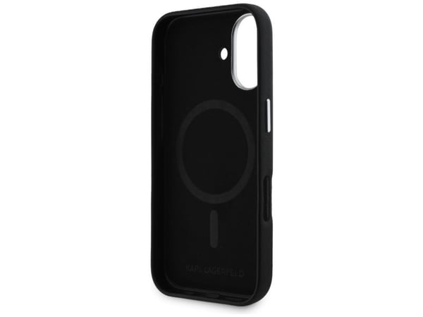 Karl Lagerfeld Saffiano Full Wrap Avlångt metallogol MagSafe-skal för Apple iPhone 16 telefonfodral svart