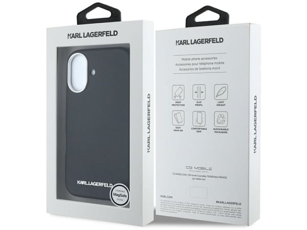 Karl Lagerfeld Saffiano Full Wrap Avlångt metallogol MagSafe-skal för Apple iPhone 16 telefonfodral svart