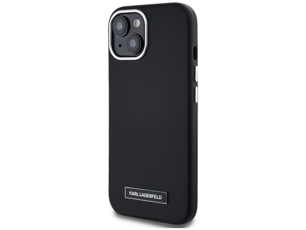 Alkuperäinen Karl Lagerfeld FW Metal Plate MagSafe tapauksessa Apple iPhone 15 musta