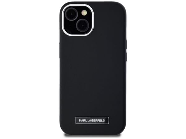 Alkuperäinen Karl Lagerfeld FW Metal Plate MagSafe tapauksessa Apple iPhone 15 musta