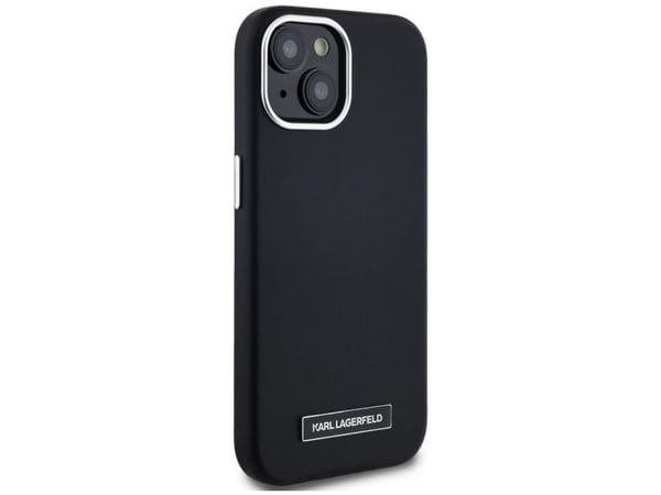 Alkuperäinen Karl Lagerfeld FW Metal Plate MagSafe tapauksessa Apple iPhone 15 musta