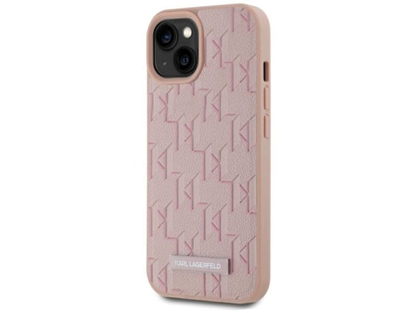 Karl Lagerfeld PU Nahka Monogram Metal Logo MagSafe tapauksessa Apple iPhone 15 vaaleanpunainen vaaleanpunainen