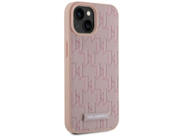 Karl Lagerfeld PU Nahka Monogram Metal Logo MagSafe tapauksessa Apple iPhone 15 vaaleanpunainen vaaleanpunainen
