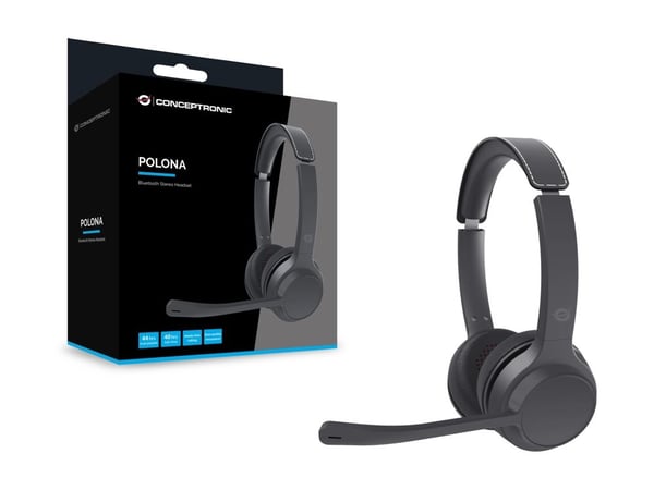 Conceptronic POLONA04B on-ear-headset Bluetooth 5.3 trådbundet/trådlöst, svart