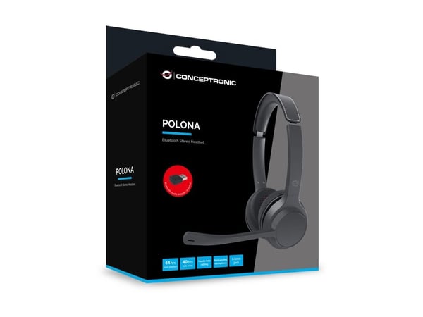 Conceptronic POLONA04BA - Headset - på örat - Bluetooth - trådlös, kabelansluten - 3,5 mm kontakt - svart
