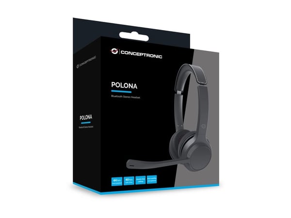 Conceptronic POLONA04B on-ear-headset Bluetooth 5.3 trådbundet/trådlöst, svart
